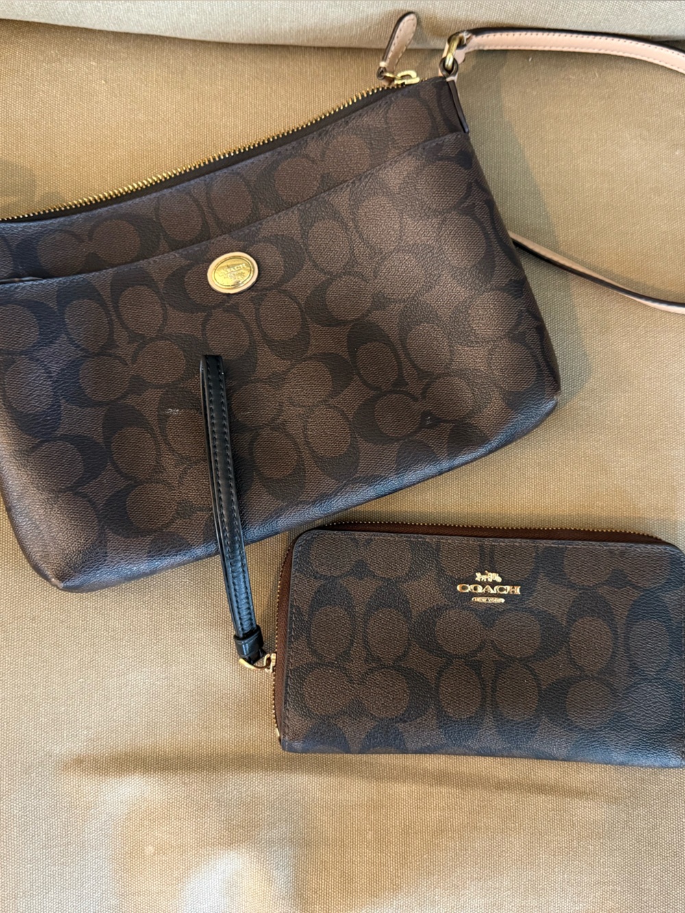 Coach Brown Signature Canvas crossbody & Zip Wallet Set
